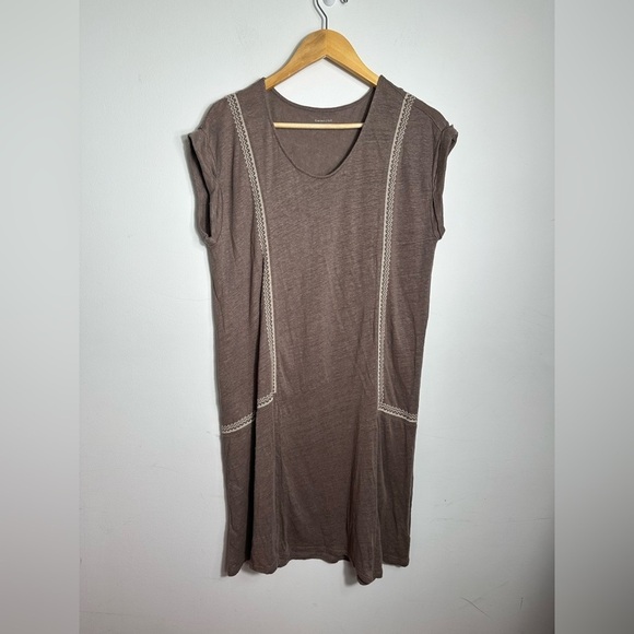 Garnet Hill 100% Linen Embroidered Dress, Size S, Light Brown Cream - Picture 1 of 7